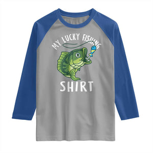 Lucky Fishing Raglan Shirt Funny Fisherman Fish Lovers TS10 Sport Gray Royal Print Your Wear