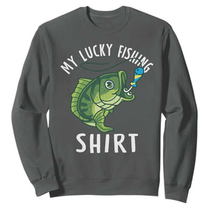 Lucky Fishing Sweatshirt Funny Fisherman Fish Lovers TS10 Dark Heather Print Your Wear