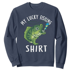 Lucky Fishing Sweatshirt Funny Fisherman Fish Lovers TS10 Navy Print Your Wear