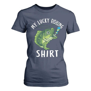 Lucky Fishing T Shirt For Women Funny Fisherman Fish Lovers TS10 Navy Print Your Wear