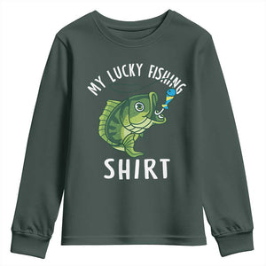 Lucky Fishing Youth Sweatshirt Funny Fisherman Fish Lovers TS10 Dark Forest Green Print Your Wear