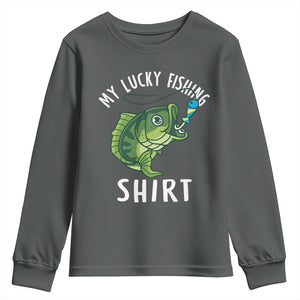 Lucky Fishing Youth Sweatshirt Funny Fisherman Fish Lovers TS10 Dark Heather Print Your Wear