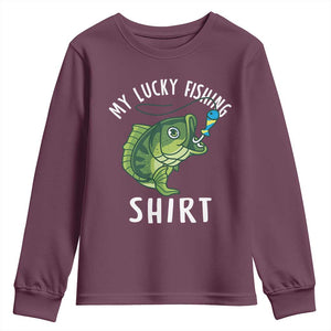 Lucky Fishing Youth Sweatshirt Funny Fisherman Fish Lovers TS10 Maroon Print Your Wear