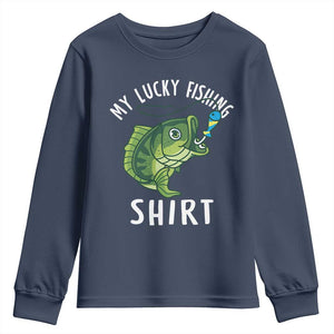 Lucky Fishing Youth Sweatshirt Funny Fisherman Fish Lovers TS10 Navy Print Your Wear