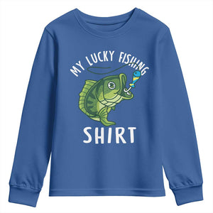Lucky Fishing Youth Sweatshirt Funny Fisherman Fish Lovers TS10 Royal Blue Print Your Wear