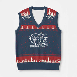 Retired Teacher V-Neck Knit Sweater Vest Schools Out Forever Retirement Teacher Gift TS10 Navy Red Print Your Wear