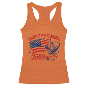 USA 250th Anniversary Racerback Tank Top Land Of The Free USA Patriotic 1776 2026 Statue Of Liberty Eagle Flag TS10 Orange Print Your Wear