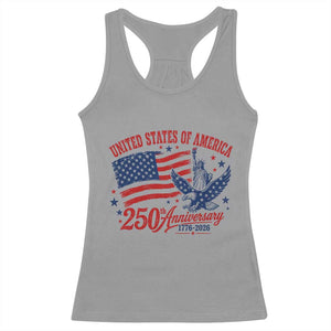 USA 250th Anniversary Racerback Tank Top Land Of The Free USA Patriotic 1776 2026 Statue Of Liberty Eagle Flag TS10 Sport Gray Print Your Wear