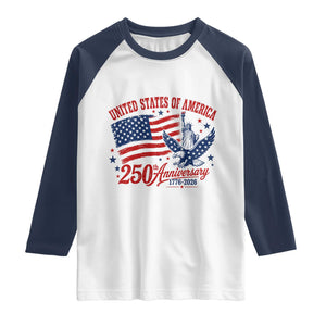 USA 250th Anniversary Raglan Shirt Land Of The Free USA Patriotic 1776 2026 Statue Of Liberty Eagle Flag TS10 White Navy Print Your Wear