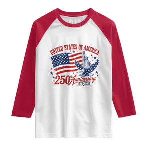 USA 250th Anniversary Raglan Shirt Land Of The Free USA Patriotic 1776 2026 Statue Of Liberty Eagle Flag TS10 White Red Print Your Wear