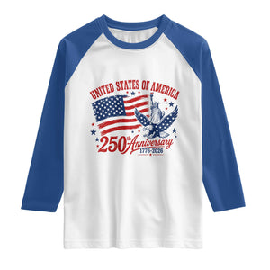USA 250th Anniversary Raglan Shirt Land Of The Free USA Patriotic 1776 2026 Statue Of Liberty Eagle Flag TS10 White Royal Print Your Wear