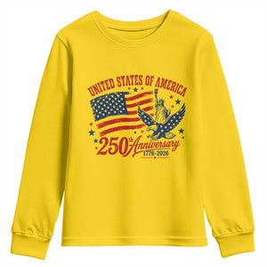 USA 250th Anniversary Youth Sweatshirt Land Of The Free USA Patriotic 1776 2026 Statue Of Liberty Eagle Flag TS10 Daisy Print Your Wear