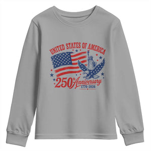 USA 250th Anniversary Youth Sweatshirt Land Of The Free USA Patriotic 1776 2026 Statue Of Liberty Eagle Flag TS10 Sport Gray Print Your Wear