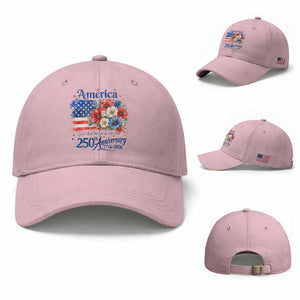God 250th Anniversary USA Flag Floral Baseball Cap Patriotic Freedom 4th of July 250 Years America TS10 Baseball Cap Universal Fit Light Pink Print Your Wear