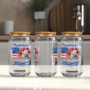 God 250th Anniversary USA Flag Floral Glass Can Patriotic Freedom 4th of July 250 Years America TS10 Print Your Wear