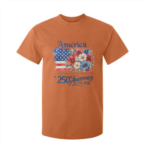 God 250th Anniversary USA Flag Floral T Shirt For Kid Patriotic Freedom 4th of July 250 Years America TS10 Orange Print Your Wear