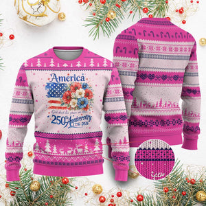 God 250th Anniversary USA Flag Floral Ugly Christmas Sweater Patriotic Freedom 4th of July 250 Years America TS10 Hot Pink Print Your Wear