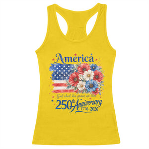 God 250th Anniversary USA Flag Floral Racerback Tank Top Patriotic Freedom 4th of July 250 Years America TS10 Daisy Print Your Wear