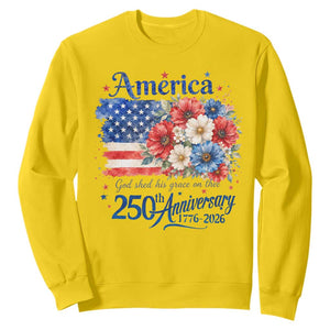 God 250th Anniversary USA Flag Floral Sweatshirt Patriotic Freedom 4th of July 250 Years America TS10 Daisy Print Your Wear