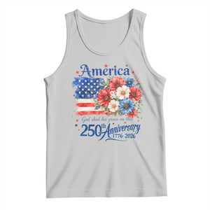 God 250th Anniversary USA Flag Floral Tank Top Patriotic Freedom 4th of July 250 Years America TS10 Ash Print Your Wear