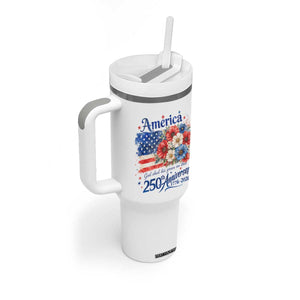 God 250th Anniversary USA Flag Floral Tumbler With Handle Patriotic Freedom 4th of July 250 Years America TS10 Print Your Wear