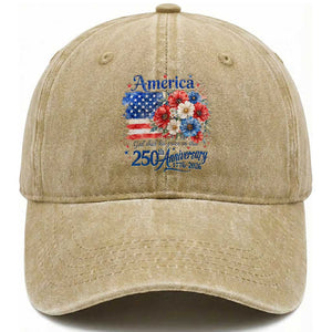 God 250th Anniversary USA Flag Floral Washed Cotton Baseball Cap Patriotic Freedom 4th of July 250 Years America TS10 Print Your Wear