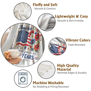 USA 250th Anniversary Flag Floral Graphic Throw Blanket 250 Years America Patriot 4th of July Patriotism Gift TS10 Print Your Wear
