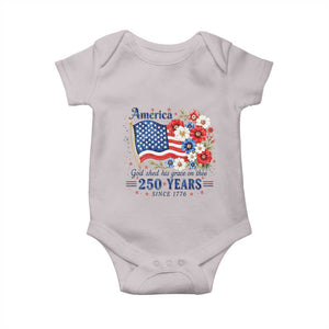 USA 250th Anniversary Flag Floral Graphic Baby Onesie 250 Years America Patriot 4th of July Patriotism Gift TS10 Ice Gray Print Your Wear