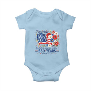 USA 250th Anniversary Flag Floral Graphic Baby Onesie 250 Years America Patriot 4th of July Patriotism Gift TS10 Light Blue Print Your Wear