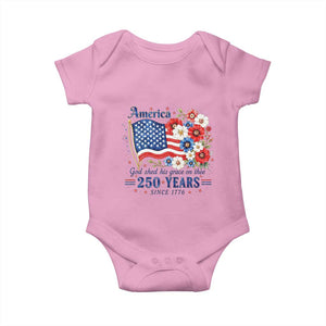 USA 250th Anniversary Flag Floral Graphic Baby Onesie 250 Years America Patriot 4th of July Patriotism Gift TS10 Light Pink Print Your Wear