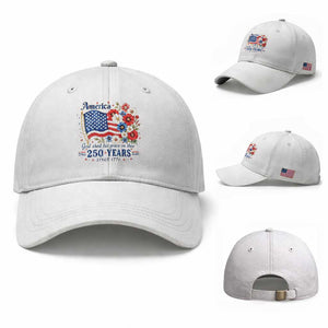 USA 250th Anniversary Flag Floral Graphic Baseball Cap 250 Years America Patriot 4th of July Patriotism Gift TS10 Baseball Cap Universal Fit White Print Your Wear