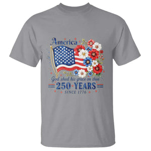 USA 250th Anniversary Flag Floral Graphic T Shirt 250 Years America Patriot 4th of July Patriotism Gift TS10 Sport Gray Print Your Wear