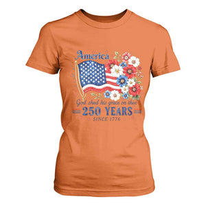 USA 250th Anniversary Flag Floral Graphic T Shirt For Women 250 Years America Patriot 4th of July Patriotism Gift TS10 Orange Print Your Wear