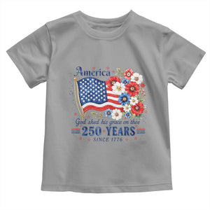 USA 250th Anniversary Flag Floral Graphic Toddler T Shirt 250 Years America Patriot 4th of July Patriotism Gift TS10 Sport Gray Print Your Wear