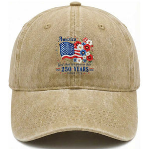 USA 250th Anniversary Flag Floral Graphic Washed Cotton Baseball Cap 250 Years America Patriot 4th of July Patriotism Gift TS10 Print Your Wear