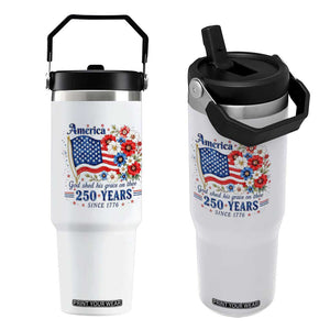 USA 250th Anniversary Flag Floral Graphic Flip Straw Tumbler 250 Years America Patriot 4th of July Patriotism Gift TS10 One Size: 30 oz White Print Your Wear