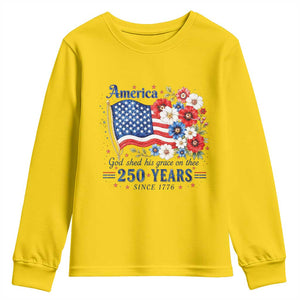 USA 250th Anniversary Flag Floral Graphic Youth Sweatshirt 250 Years America Patriot 4th of July Patriotism Gift TS10 Daisy Print Your Wear