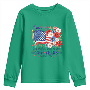 USA 250th Anniversary Flag Floral Graphic Youth Sweatshirt 250 Years America Patriot 4th of July Patriotism Gift TS10 Irish Green Print Your Wear