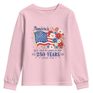 USA 250th Anniversary Flag Floral Graphic Youth Sweatshirt 250 Years America Patriot 4th of July Patriotism Gift TS10 Light Pink Print Your Wear