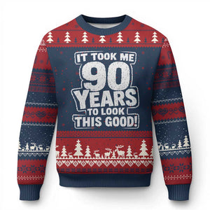 Funny 90th Birthday Ugly Christmas Sweater It Took Me 90 Years To Look This Good Vintage Retro