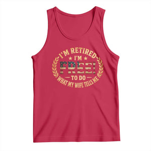 Retirement Gift for Husband Tank Top Retired Im Free To Do What My Wife Tells Me Retro US Flag TS10 Red Print Your Wear