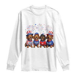 Vintage Patriotic Dachshund 250 Anniversary USA Long Sleeve Shirt Freedom 250 Years Weiner Dog Lovers Dad Mom