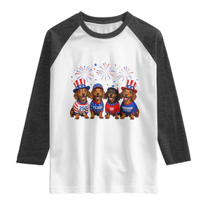 Vintage Patriotic Dachshund 250 Anniversary USA Raglan Shirt Freedom 250 Years Weiner Dog Lovers Dad Mom