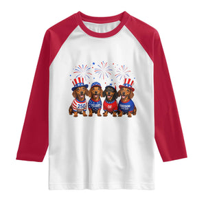 Vintage Patriotic Dachshund 250 Anniversary USA Raglan Shirt Freedom 250 Years Weiner Dog Lovers Dad Mom