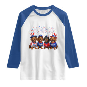 Vintage Patriotic Dachshund 250 Anniversary USA Raglan Shirt Freedom 250 Years Weiner Dog Lovers Dad Mom