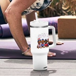 Vintage Patriotic Dachshund 250 Anniversary USA Tumbler With Handle Freedom 250 Years Weiner Dog Lovers Dad Mom
