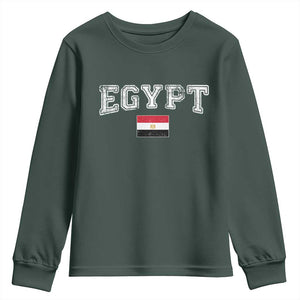 Vintage Egypt Youth Sweatshirt Distressed Flag Patriotic Football Fan Pride Gift for Egyptians TS10 Dark Forest Green Print Your Wear