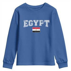 Vintage Egypt Youth Sweatshirt Distressed Flag Patriotic Football Fan Pride Gift for Egyptians TS10 Royal Blue Print Your Wear