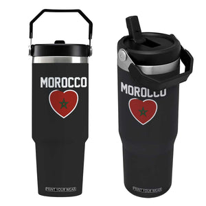 Morocco Heart Flag Flip Straw Tumbler Patriotic Love Gift for Proud Moroccan TS10 One Size: 30 oz Black Print Your Wear