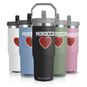 Morocco Heart Flag Flip Straw Tumbler Patriotic Love Gift for Proud Moroccan TS10 Print Your Wear